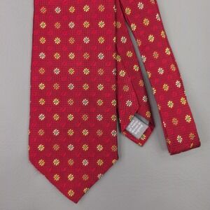 Hickey Freeman Tie Mens Red Silk Floral Woven Handmade England USA Necktie